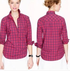 J. Crew Red Tartan Plaid Popover Holiday Shirt Size 8